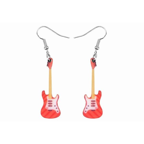 Printed Acrylic Red Guitar dangle earrings