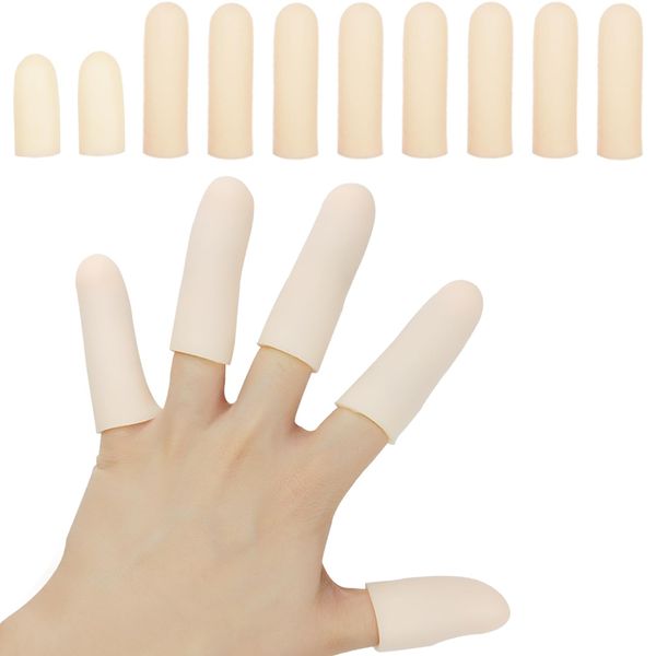 Gel Finger Cots, Finger Protector Support, Finger Gloves, Finger Sleeves Great for Trigger Finger, Hand Eczema, Finger Cracking, Finger Arthritis (Nude, 2pcs Short+8pcs Long)