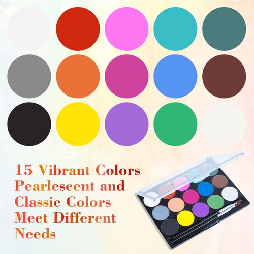 FLYISH DIRECT Body Painting Colori Bambini Trucco per Bambini Halloween & Carnevale Bambini Trucco Palette Safe & Non tossico Easy Wash, 15 colori con due pennelli