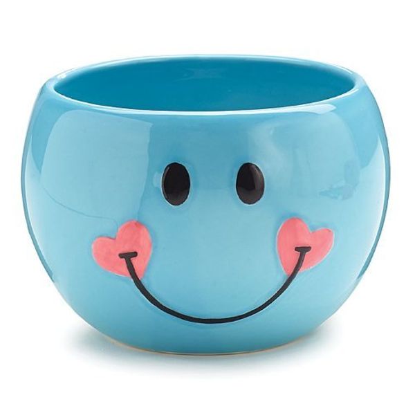 Adorable Blue Smiley Face/Happy Face Planter/Candy Dish with Hearts
