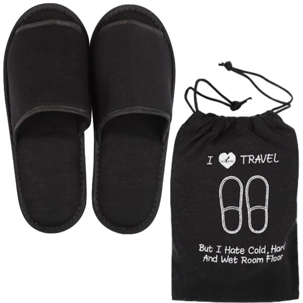 Ailunate Portable Slippers, Foldable, Includes Bag, Indoor, Compact, Men's, Women's, Unisex, School, Travel, Portable, Storage Case Included, Black