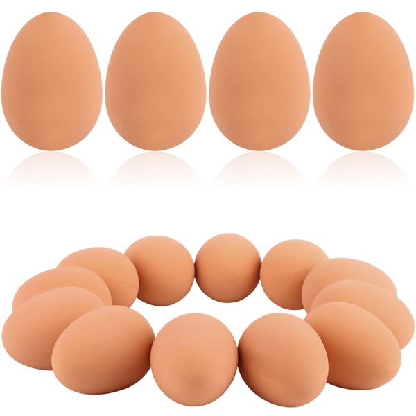 JiaUfmi 12 Pcs 2.16 Inch Rubber Bouncing Egg Brown Fake Bouncy Balls Realistic Soft Bouncing Eggs Bulk for Easter Party Favors Funny Pet Toy