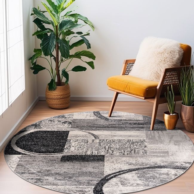 Rugshop Round Rugs for Living Room Abstract Circle Cream Rug Round Rugs for Sale