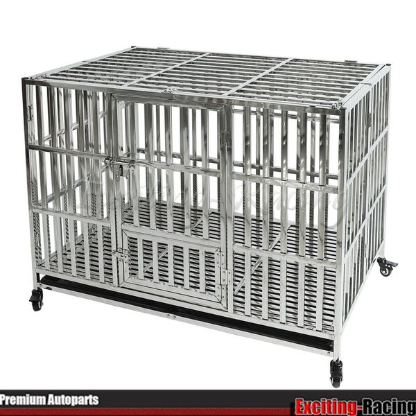 New 1pcs Stackable Heavy Duty Dog Kennel Pet Stainless Steel Crate Cage 47 inch