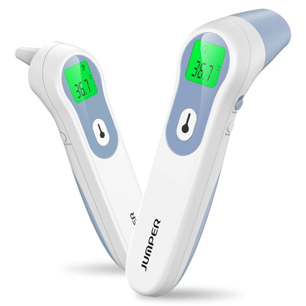 JUMPER Ear Forehead Thermometer Infrared Digital Thermometer with Accurate Reading High Temperature Alarm Memory Recalls for Baby Kid and Adults, Blue