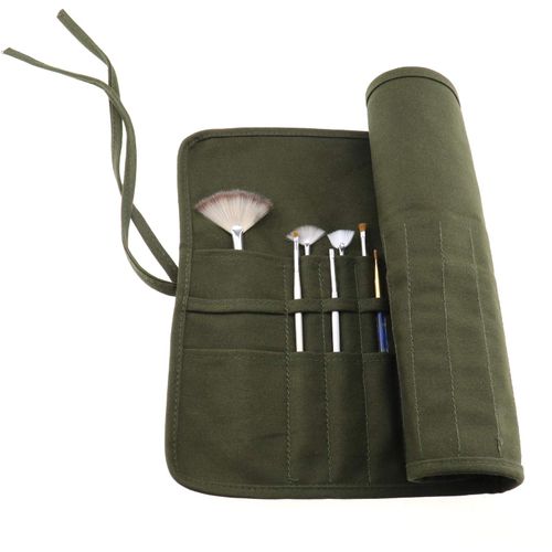 Create idea Paint Brush Artist Canvas Roll Pouch Holder 30 Slots Storage Acrylic Oil Watercolor Gouache Army Green