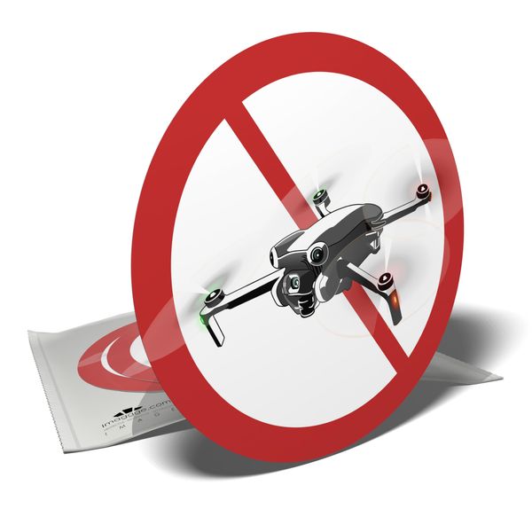Traffic Sign Sticker - Prohibited Drone Use - Unauthorized Flight - 3 Stickers - 14.8cm