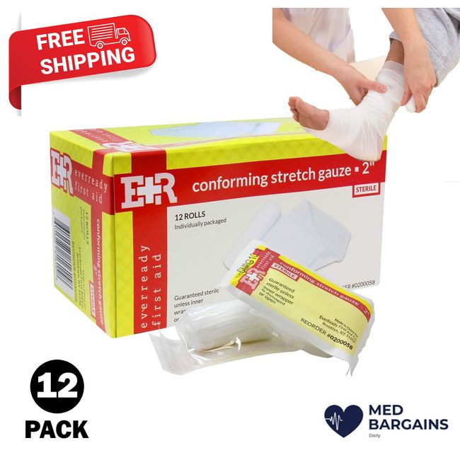 Ever Ready Conforming Stretch Gauze Rolls Sterile, 2” x 4.1 yards - Box of 12