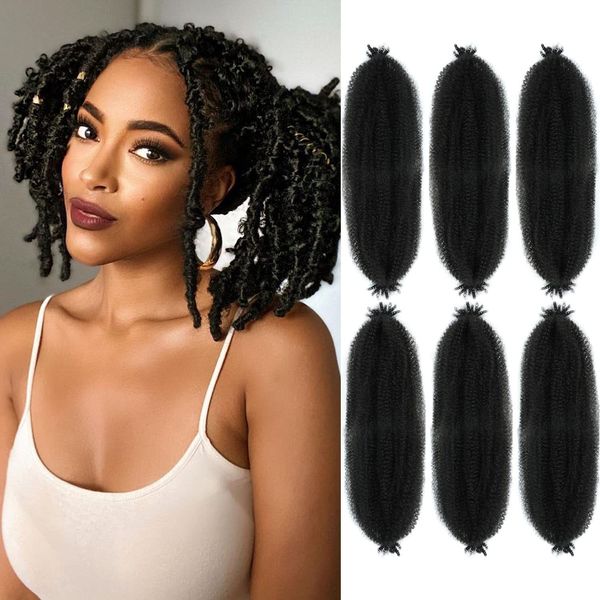 Afro Twist Hair 12 Inch 6Packs, Springy Afro Twist Hair Pre Fluffed Spring Twist Hair Pre Stretched Wrapping Hair for Soft Locs Hair Extensions (12 Inch (Pack of 6), 1B#)