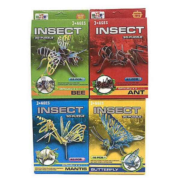 Set Of 4 Insect 3D Puzzles Mantis Butterfly Ant Bee Educational Toys Ages 3+ NIB