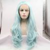 26 Inches Mint Blue Synthetic Lace Front Wig Long Body Wave Baby Blue Lace Wigs for Women Party Queen Wig