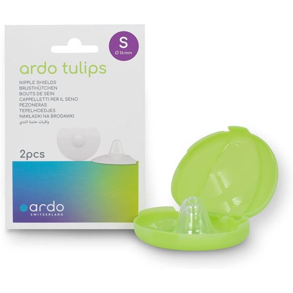 Ardo Tulips Contact Nipple Shields for Breastfeeding, Made in Switzerland, 2 Count with Carrying Case, BPA Free (S, 16mm)