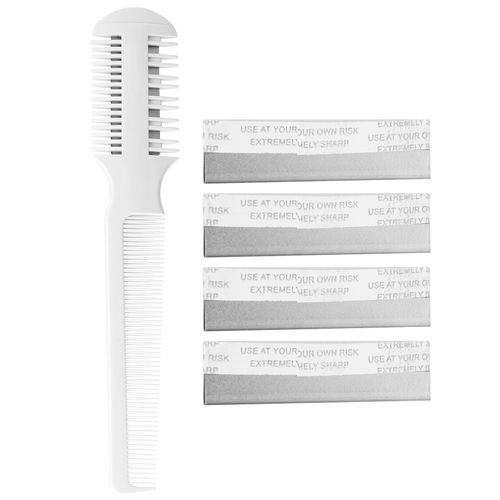 Shanrya Pet Hair Trimmer Comb, Pet Hair Cutting Comb, Pet Split End Trimmer, Pet Hair Cutting Tools, Grooming Razor Thinning Dog Cat Floating Hair Remover with 5 Blades