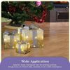Marco Paul Christmas Set of 3 Snow Frosted Light Up Faux Gift Boxes Pre-Lit Warm White LED Parcels Battery Operated Festive Decoration Xmas Sparkly Gifts (Gold and Silver)
