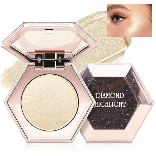 Boobeen Highlighter Makeup Highlighter Powder Palette, Shimmering Shiny Face Body Highlight Contouring Palette, Smoothing Long Lasting Glitter Illuminator with Mirror