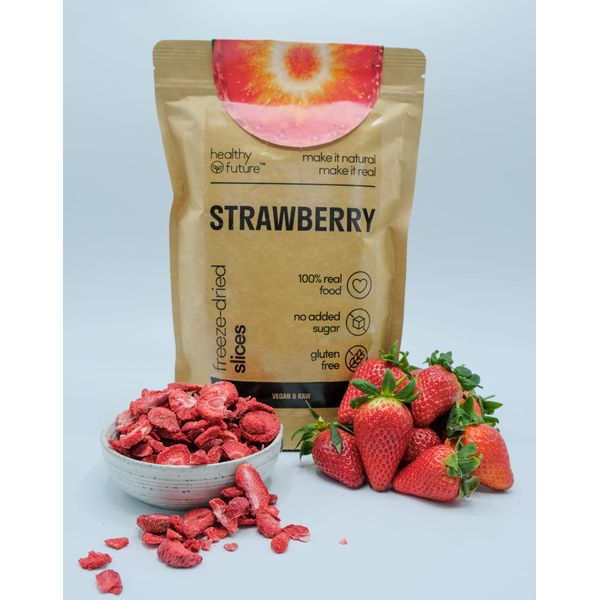 Healthy Future Freeze Dried Strawberries | Lyophilised Fruit Slices, Not Irradiated | 100% Natural, Vegan, Kosher | Free from Gluten, Sulphur, Preservatives, NO Added Sugar, GMO | 1 Pack of 100 g