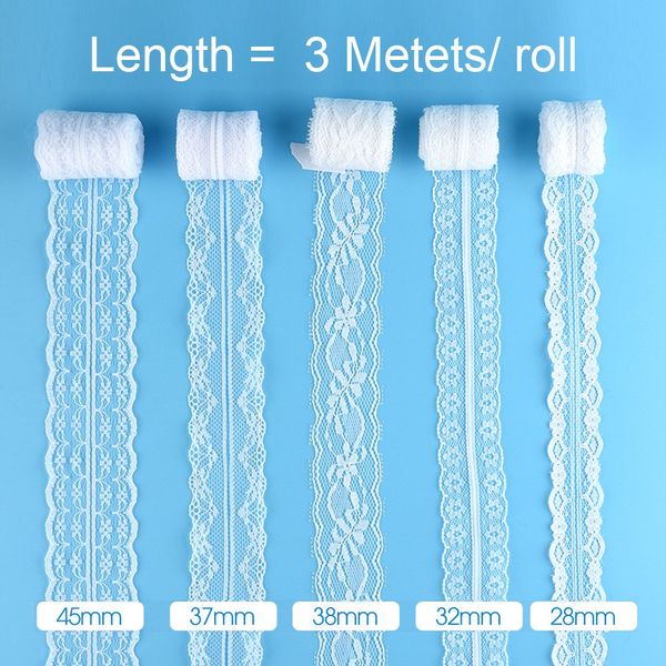 FEPITO 12 Rolls White Lace Ribbon Assorted Lace Trim Ribbon for Sewing and Bridal Wedding Scalloped Decorations 39.6 Yards