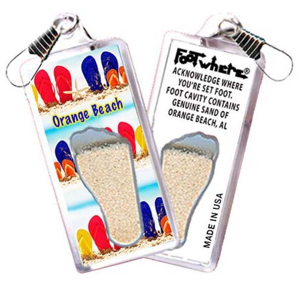 Orange Beach FootWhere Souvenir Zipper-Pull. Authentic Destination Souvenir acknowledging Where You've Set Foot. Genuine Sand of Orange Beach Inside Foot Cavity. Made in USA. (OGB306 - B Tongs)