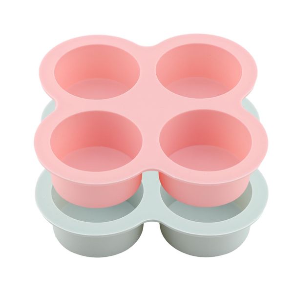 Silicone Air Fryer Egg Mold, 2Pcs Reusable Air Fryer Egg Pan, Non-Stick Muffin Pans for Baking, 4 Cavity Cupcake Baking Mould for Making Mini Pie, Hamburger Bun Pan(pink+blue)