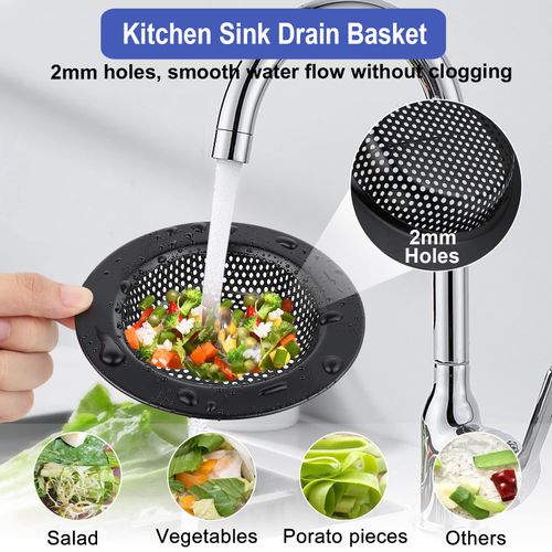 Kitchen Sink Drain Strainer 3 Pack Stainless Steel Sink Stopper, Anti-Clogging Kitchen Sink Drain Basket for Kitchen Sink Strainer Replacement Set
