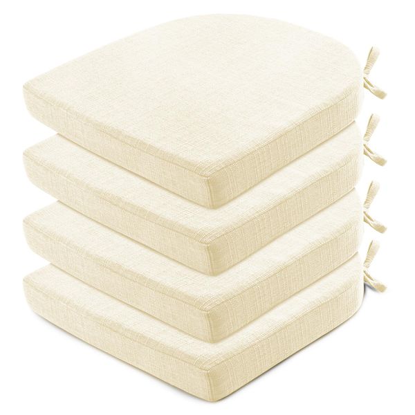 Wellsin Chair Cushions for Dining Chairs 4 Pack - Kitchen Chair Cushions with Ties and Non-Slip Backing - Dining Chair Pads 16"X16"X2", Beige