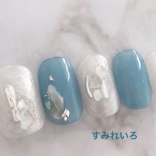 Nail tip false nails bridal nails cute short long bridal autumn nails nail present short nails small nails large nails berry short chibi nails adult nails false nails white nails white<br> [1660] White blue shell neat b/ap