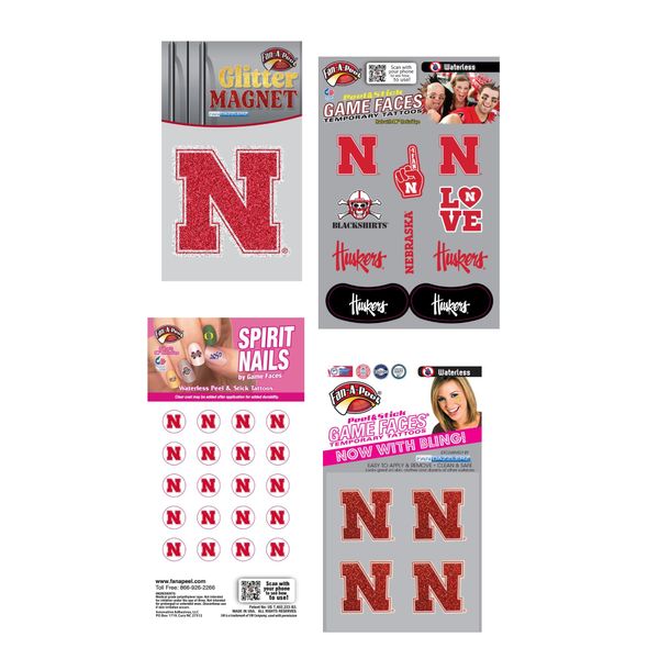 Nebraska Temporary Tattoo and Fan Tailgate Bundle