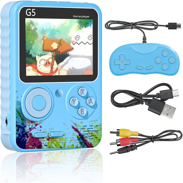 Retro Handheld Game Console Built-in 500 Classic Games, 3.0-inch LCD Screen Portable Pocket Handheld Video Games Retro Mini Game Player Support AV Output, Christmas Birthday Gifts (Blue)