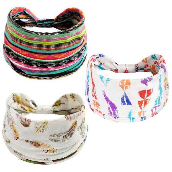 scicent Headbands for Women's Hair UK, 3PCS Wide Soft Ladies Headband Boho, Fashion Bandanas Knot Adult Scarfs Hairbands Elastic Fashion Yoga Hair Bands Hair Accessories - 4157