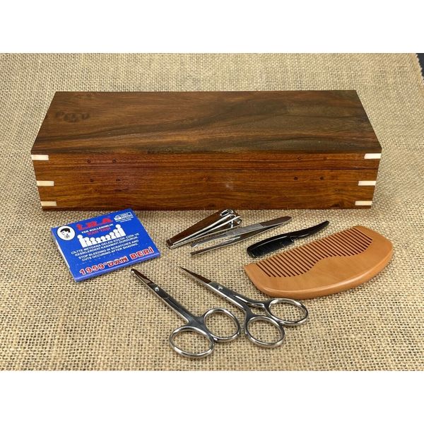 Men shaving beard Mustache Grooming Kit set wood Box Combs Scissors Styptic Gift
