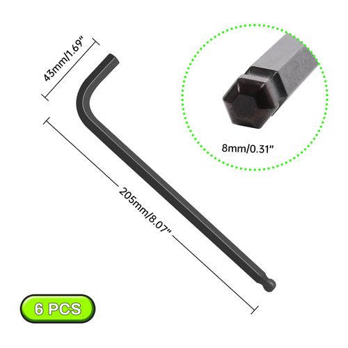Sunkoo 8mm Extra Long Arm Ball End Hex Key Set, 6pcs L-Shaped Allen Wrenches, CR-V Steel, Black Oxide Finish, High Torque Repairing Tool for Furniture, Bike, Equipment Maintenance