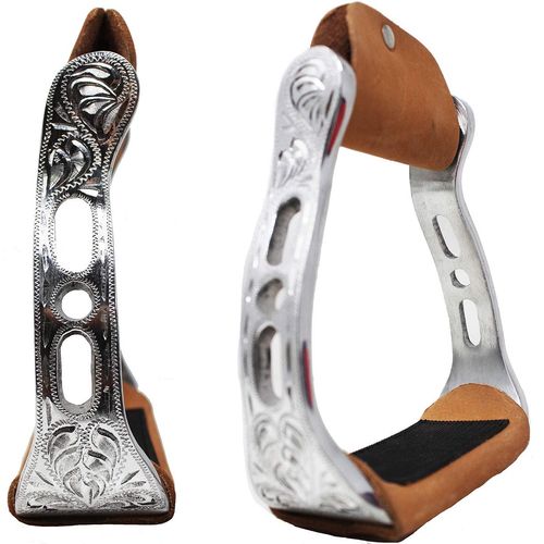 Challenger Tack Horse Saddle Western Aluminum Barrel Engraved Straight Stirrups 51149
