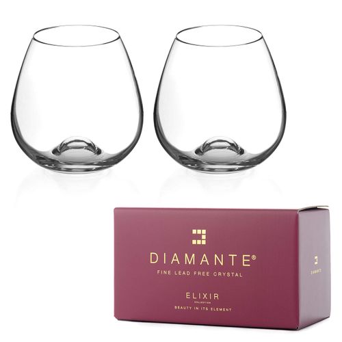 DIAMANTE Stemless Wine Glasses Pair ‘Auris’ – Undecorated Crystal Wine Glasses with no stem, stemless Gin Glasses – Box of 2