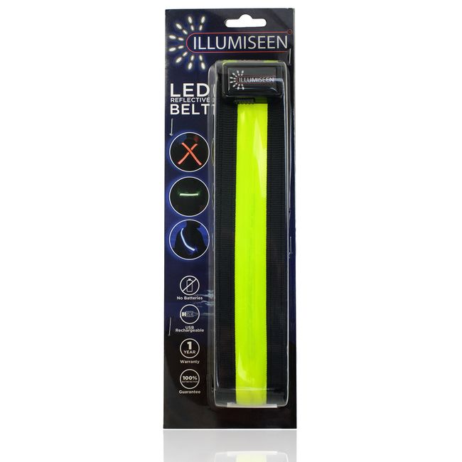  ILLUMISEEN LED Reflective Belt Sash, High Visibility LED  Lights with 2 Lighting Modes, Adjustable Quick Release Buckle, USB  Rechargeable, No Batteries Needed