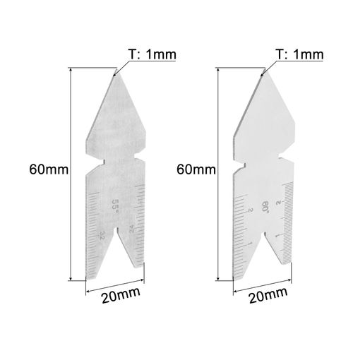uxcell 2pcs Center Gauge 55° 60° Thread Cutting Angle Gauge Stainless Steel Measure Tool