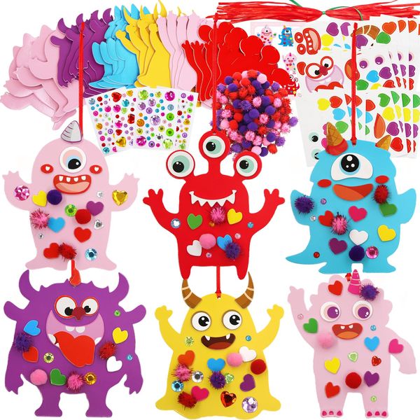 Fancy Land Valentine's Day Craft Kits Foam Valentine Monster Ornament Decoration for Kids Classroom Home Fun Activities 24 Pack