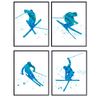 Freestyle Skiing Watercolor Wall Art Print Set - Cute Home Decor for Boys, Teens, Kids Bedrooms, Den and Office - Great Gift for Skiers and Extreme Sports Fans - Four 8x10 Photos - Unframed