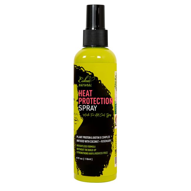 Esha Girl Natural – Heat Protection Spray – Especially for 3C & 4C Curly Hair – Up to 450F - Synthetic Wigs & Natural Hair - All Natural Ingredients - Cruelty, Gluten Free Vegan (4oz)