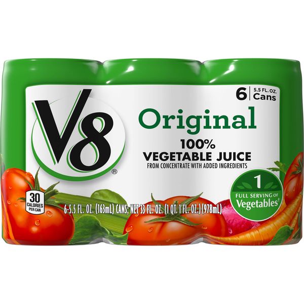 V8 Original 100% Vegetable Juice, 5.5 oz Can (Pack of 6)