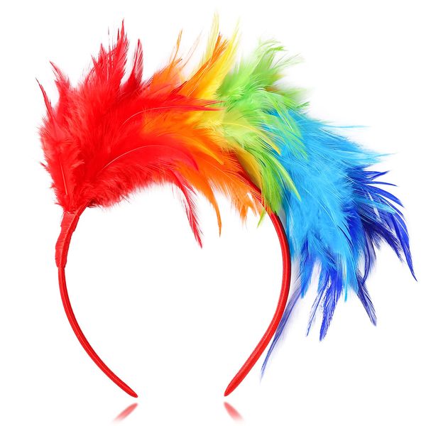 Colorful Feather Fascinator Feather Headbands,Rainbow Feather Headbands Gay Pride Carnival Headdress Wome Cosplay Feather Headdress Bridal Headpiece for Halloween Wedding Party(Rainbow)