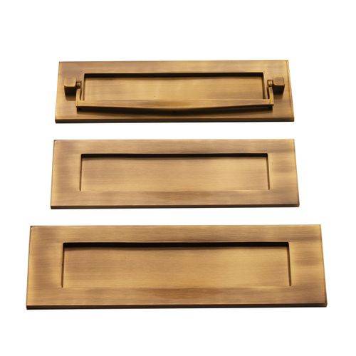 10" or 12" Victorian Solid Brass Traditional Sprung Letter Plate with Door Knocker - Antique (12" x 4" Letter Plate)