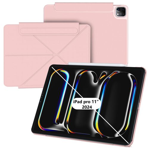 HATOKU Magnetic Case for iPad Pro 11 Inch 2024 5th Generation (M4): Slim Multi - Angle Stand Protective Cover with Pencil Holder and Auto Wake/Sleep (Pink)