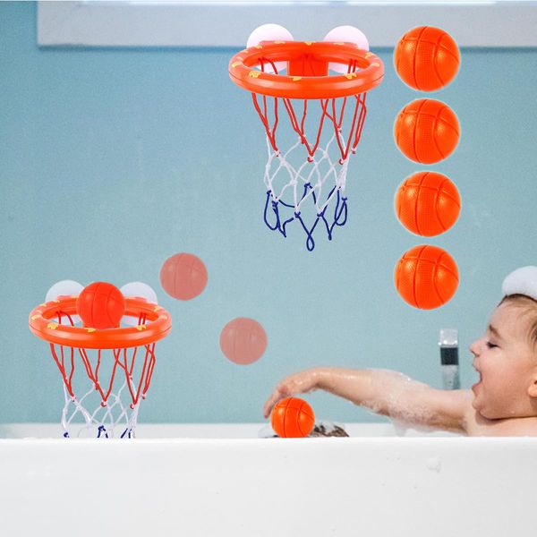 Bath Toys, Bathtub Basketball Hoop for Kids Toddlers Boys and Girls, Bath Basketball Hoop with 4 Soft Balls & Strong Suction Cup, Bath Toys Toddlers Age 3，4，5，6 ,7,8 and Up (Orange)