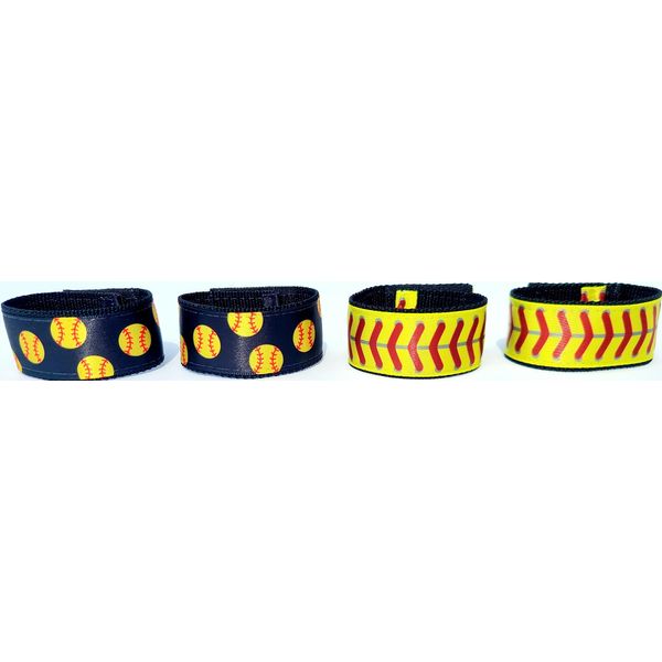 Fastpitch Softball sleeve scrunchies combo pack black (2) and yellow with red stitching (2) 2 pairs (4 pieces), softball sleeve holders from the ORIGINAL USA inventor. Over 8 million sold.