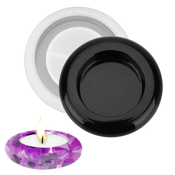 KIPTVO Round Tealight Candle Holder Resin Mould Silicone Tea Light Candle Holder Silicone Molds Resin Epoxy Molds, Tea Light Flower Pot Resin Casting Molds, for DIY Craft Aromatherapy Home Decor