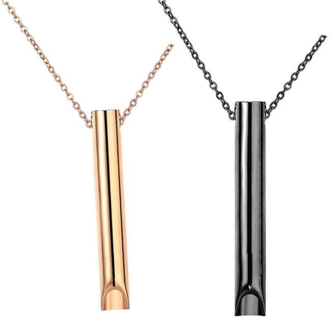 2pcs Stress Relief Mindful Necklace Mindful Breathing Necklace Anapana Breathing Necklace Anxiety Whistle Necklace for Habit Breathing Exercises Panic Attack Relief Meditation Tools(black, gold)