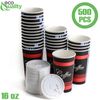 16oz Design Coffee Cups and White Flat Lids Hot Cold Drinks Disposable 500pcs