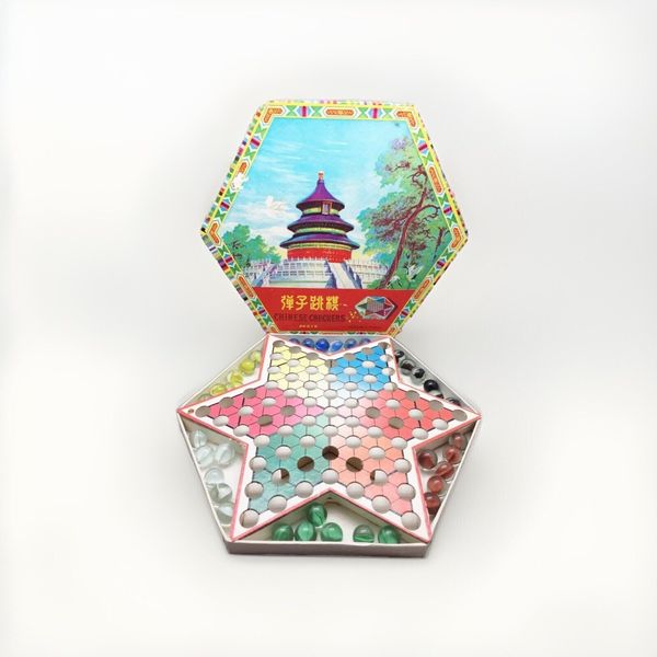 Chinese Checkers Game Vintage Chun Yee Toy Shanghai China Glass Marbles Pagoda