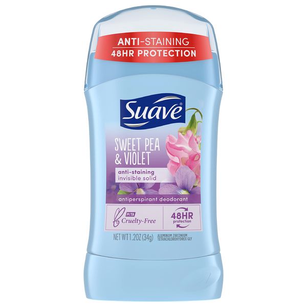 Suave Deodorant Antiperspirant Deodorant Stick 48-hour Odor and Wetness Protection Sweet Pea Violet Deodorant for Women 1.2 oz