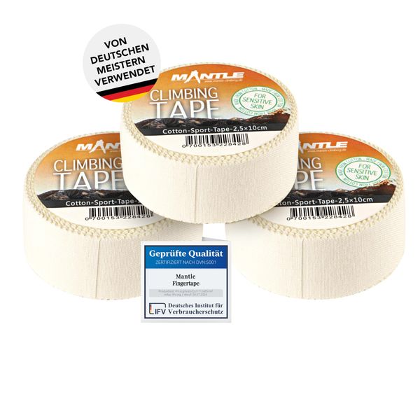 Mantle Fingertape 2,5cm x 10m 3 Rollen weiß Klettern Bouldern Kampfsport Volleyball Handball Basketball Kraftsport Sporttape